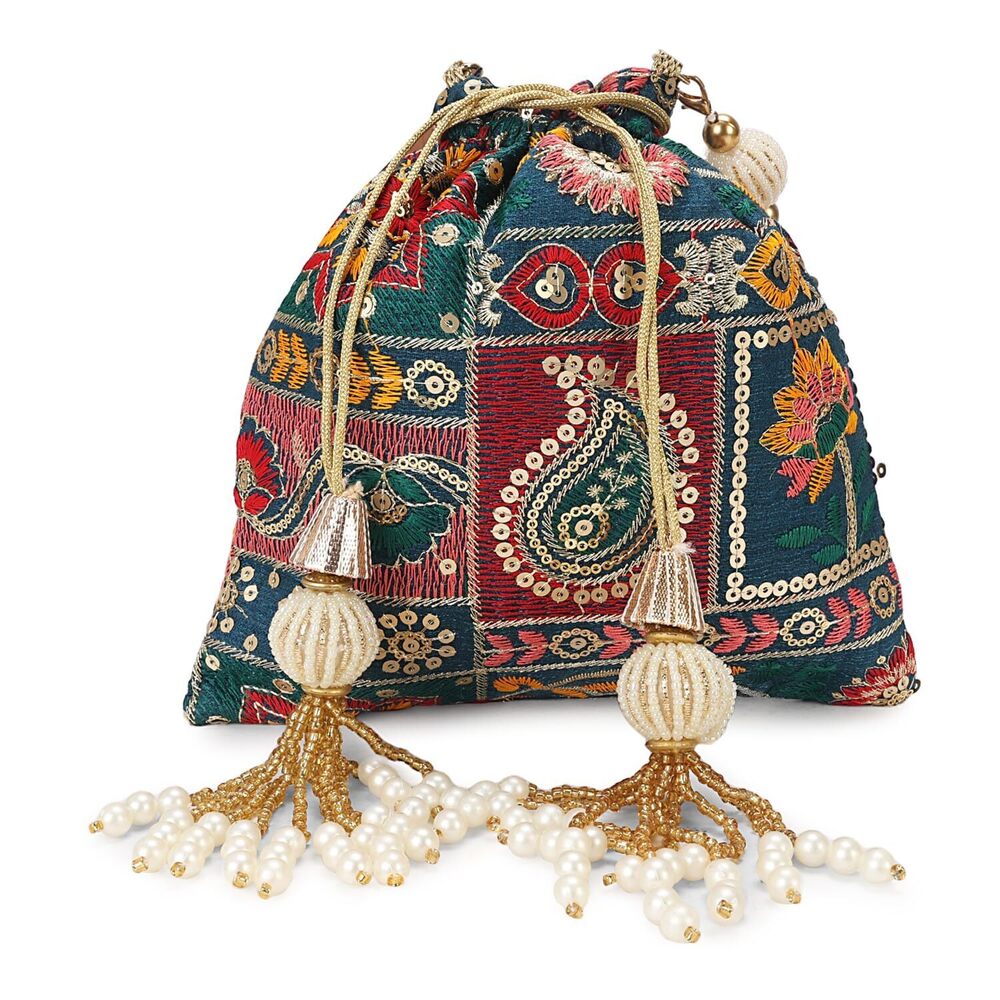 4348 Indian Ethnic Pearls & Sequence Potli Bag , Wedding Potli Bag